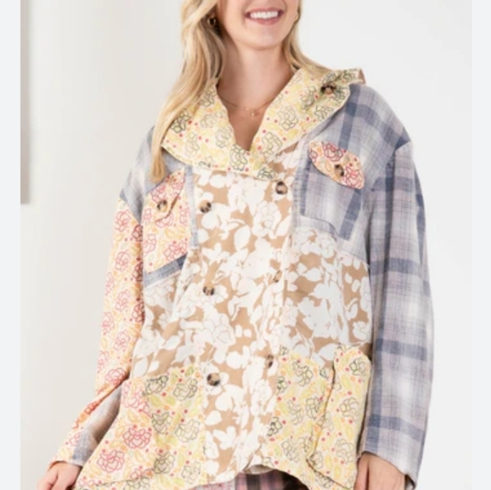 Blue Velvet Boho Patchwork Floral Blazer